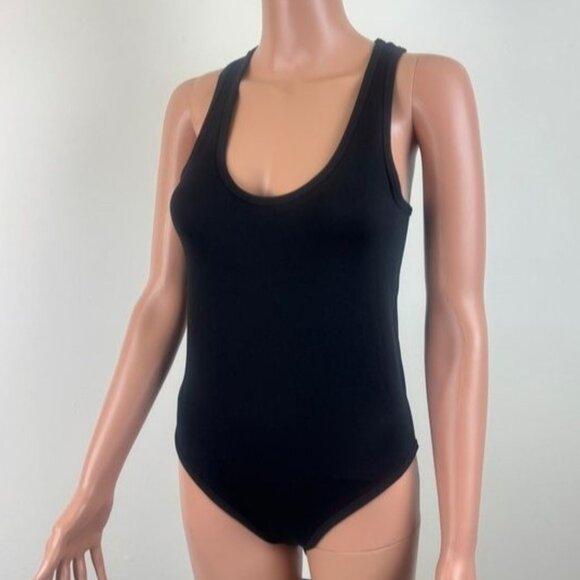 Zenana Racerback Scoop Neck Snap Bottom Basic Tank Top Leotard Bodysuit Black - Picture 3 of 7